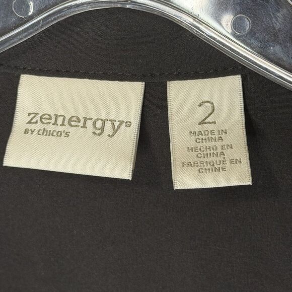 Chico's Zenergy Neema Mesh Foil Front Vest 2 Large 12 Gold Black Full Zip Cinch - Picture 3 of 16